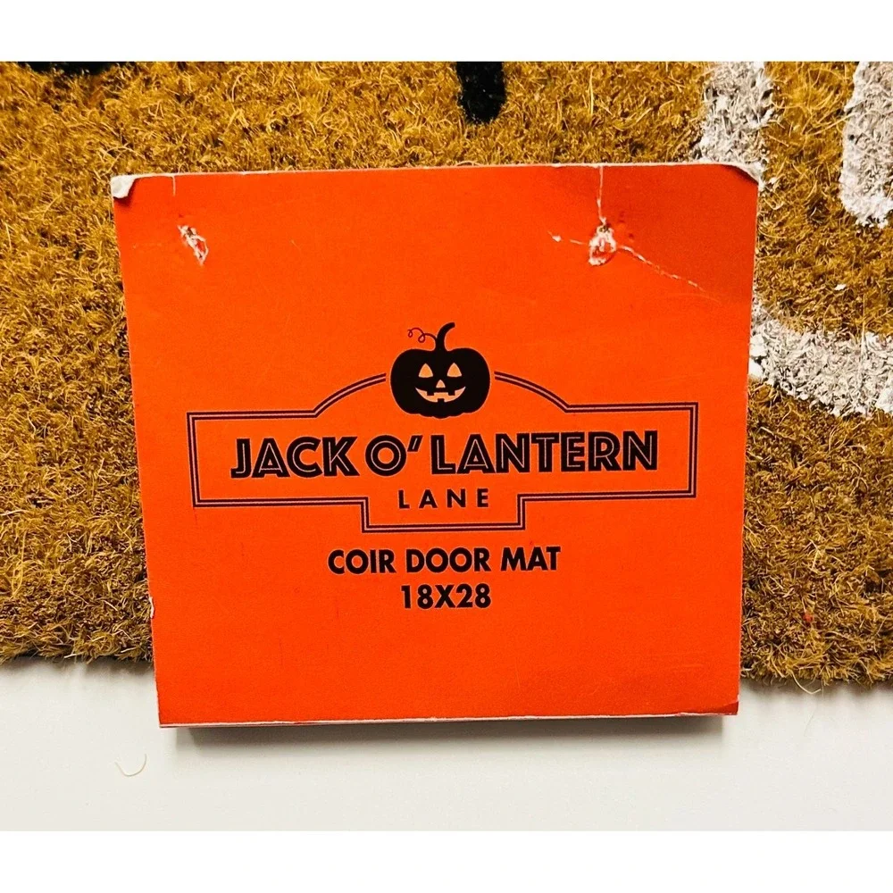 Jack O' Lantern Lane Coir 18x28 Doormat Hey Boo White Ghost w Orange Pumpkin NWT